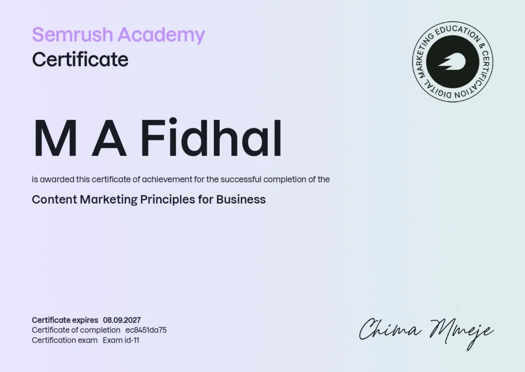 My Content Marketing Certificate