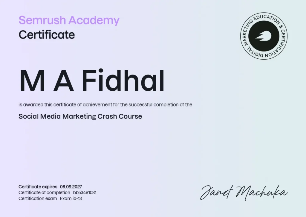 My Social Media Marketing Certificate